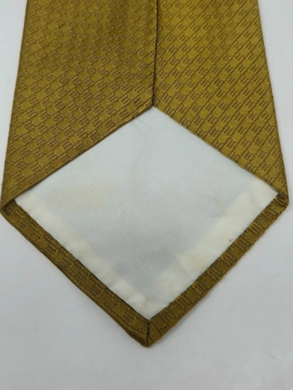 VTG Sears Men's Tie Mustard Gold Geometric Checkered 70s Retro 4